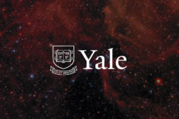 Yale logo over telescope closeup of stars