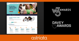 Astriata award announcement graphic featuring the w3 Awards and Davey Awards logos alongside a screenshot of the APHL website homepage.
